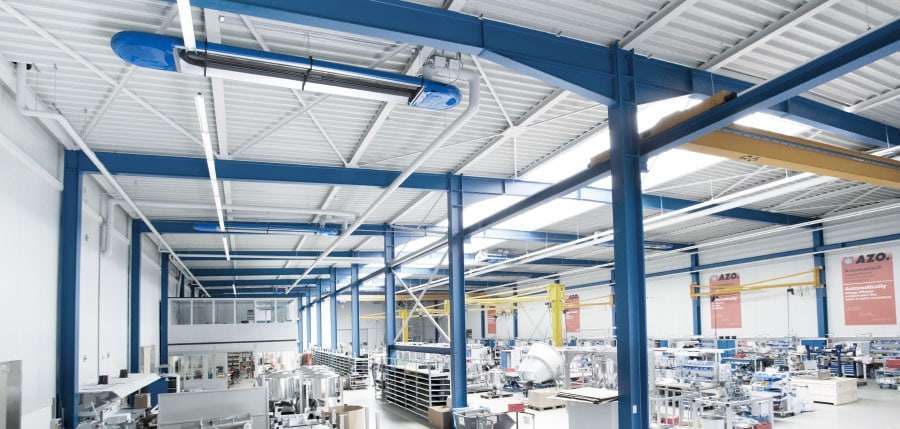 Logistikhalle AZO Kundenreferenz für KÜBLER Hallenheizungen mit OPTIMA plus Systemen