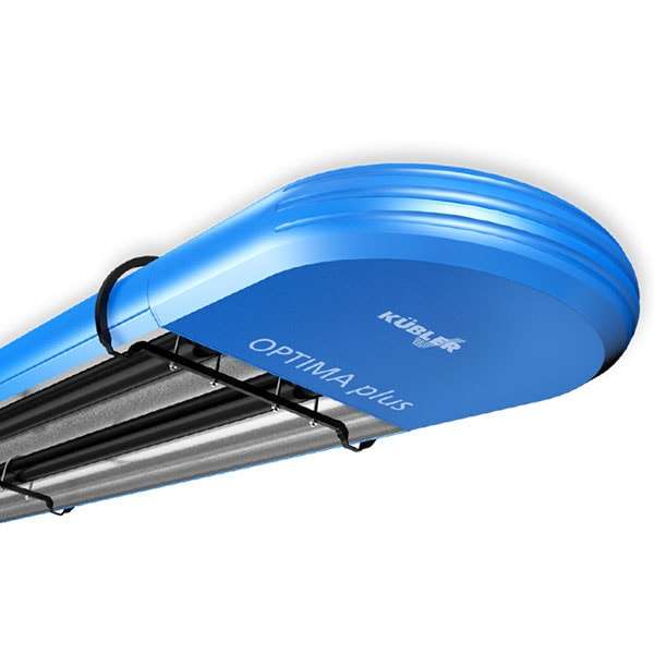 OPTIMA plus dark radiators from KÜBLER hall heaters in blue version