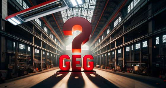 Открытый зал с ГЭГом и вопросительным знаком красного цвета в центре