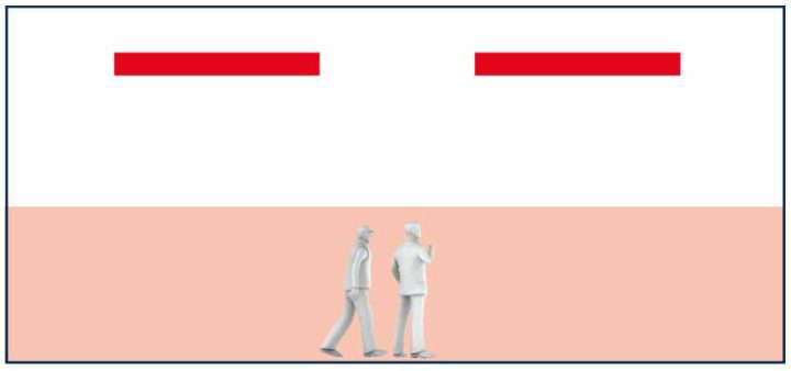 Graphic of how infrared hall heating works with two workers
