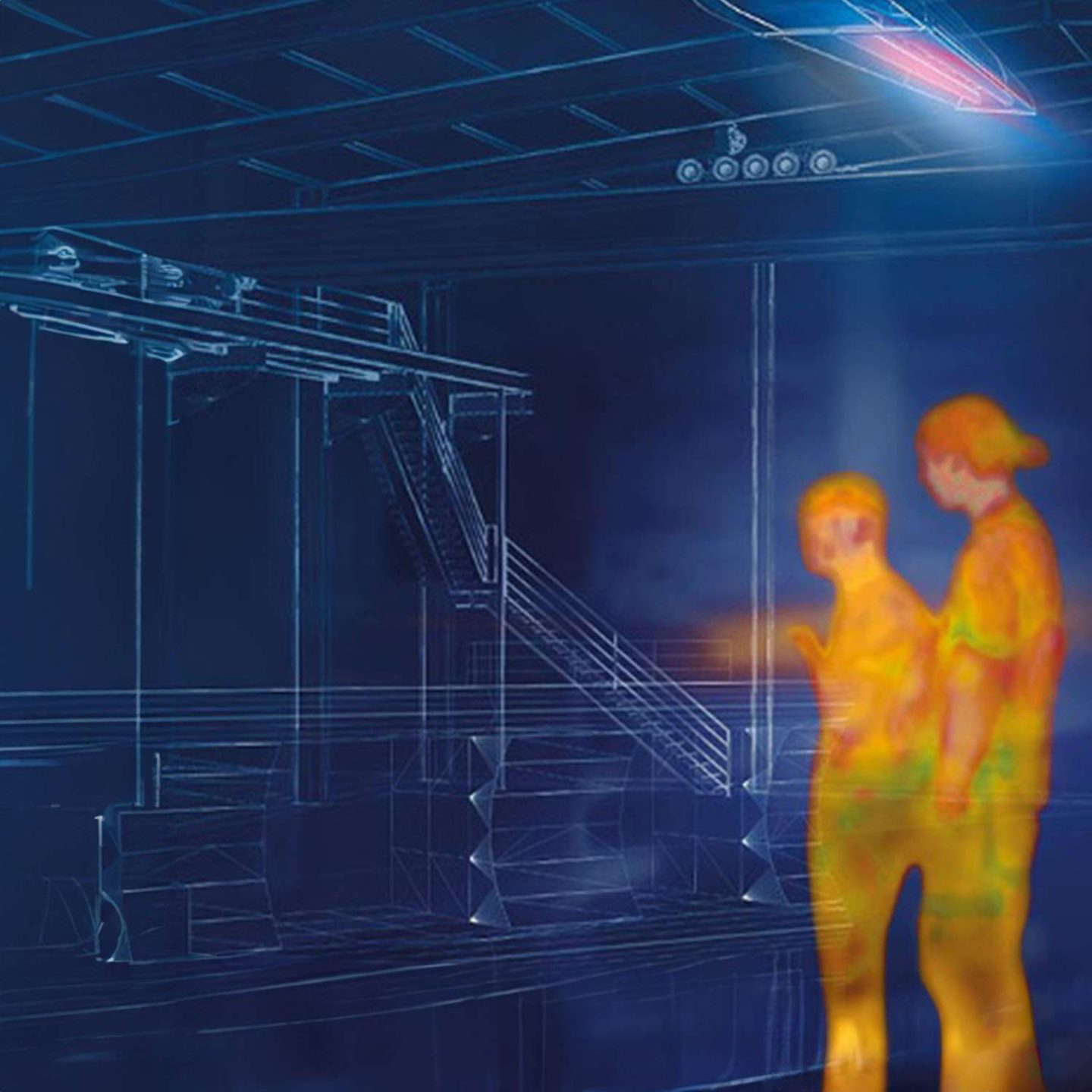 3D visualization with people and thermal image.