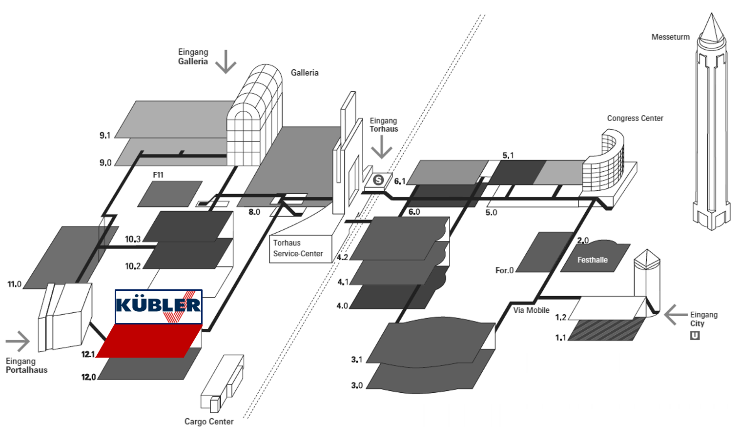 Egy kiállítási központ 3D alaprajza.