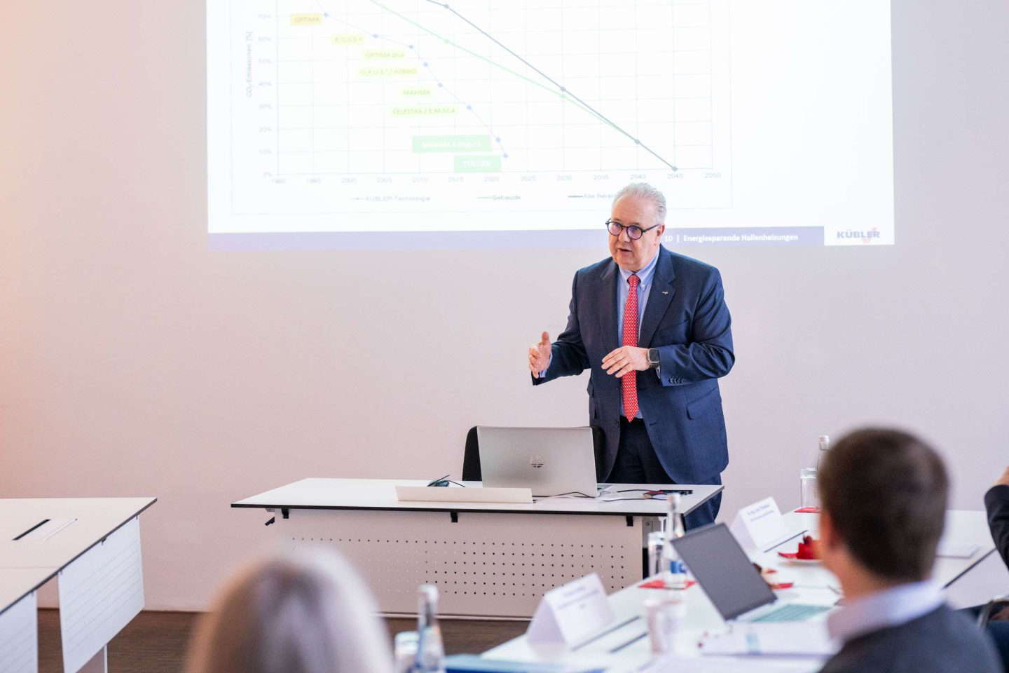 Mann präsentiert Geschäftsdiagramm in Konferenzraum