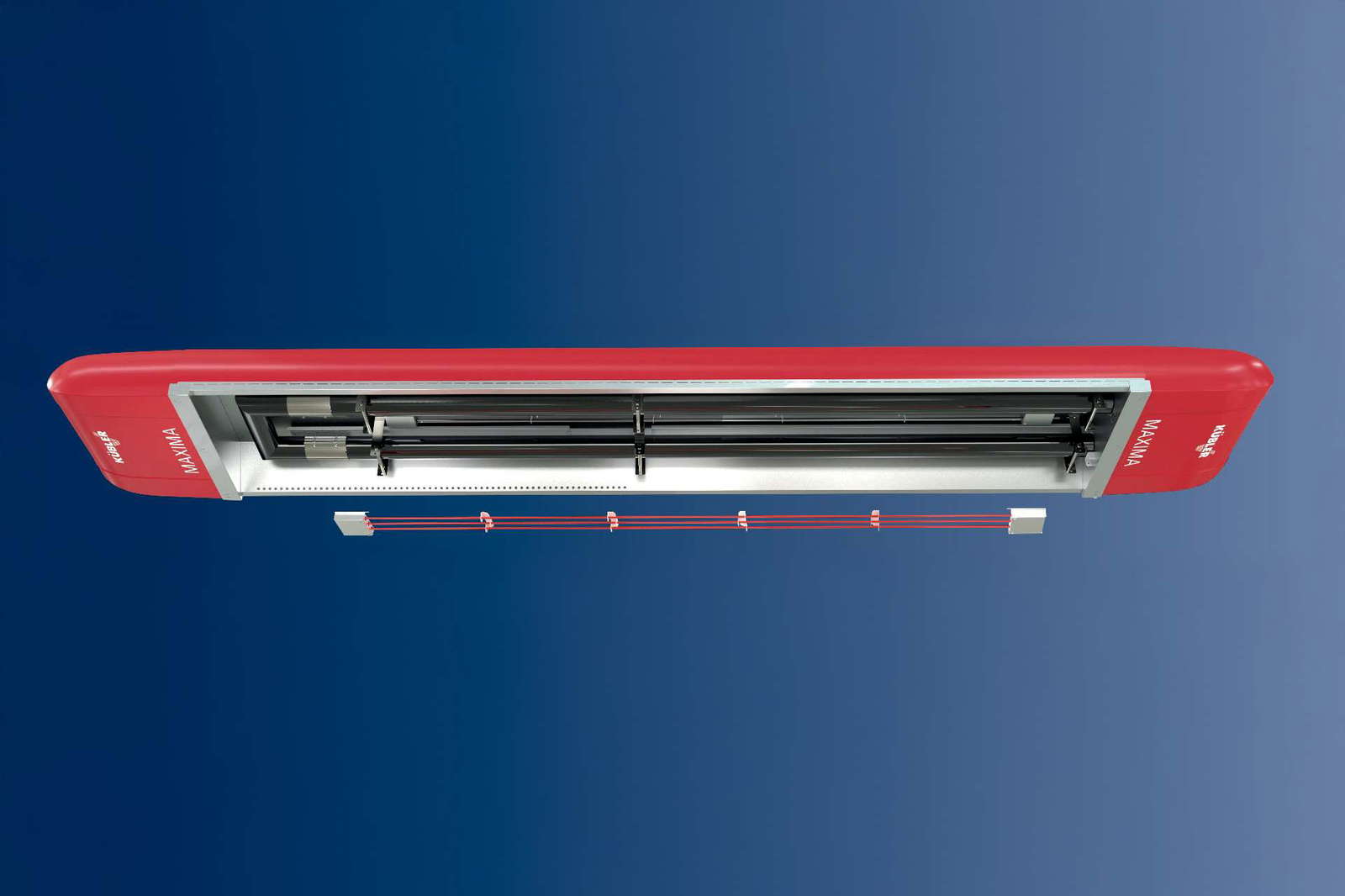 Rote Zugtürmodell an blauem Hintergrund