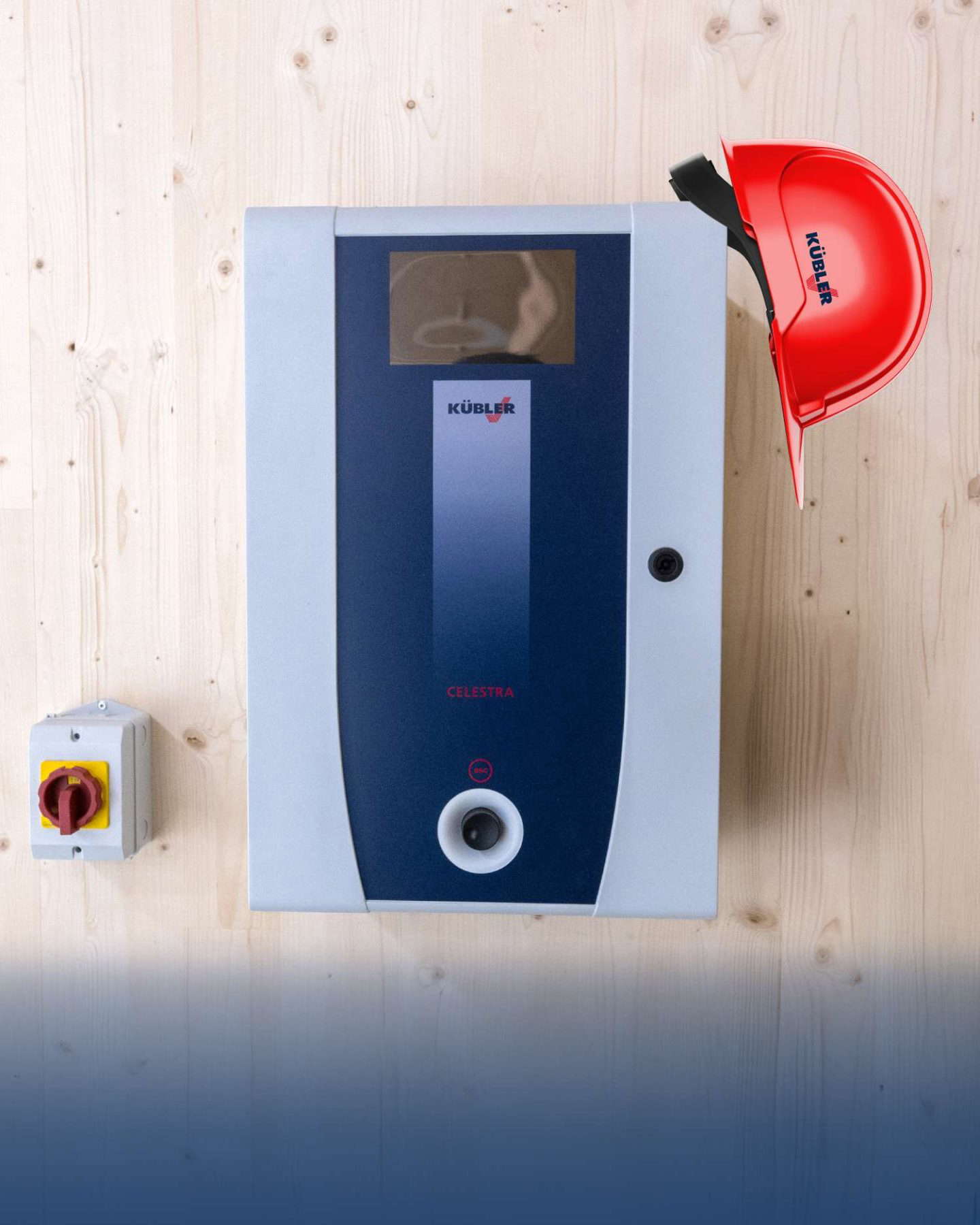 Industrial heating and red safety helmet on the wall