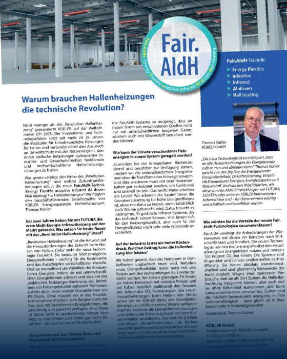 Innovatiivisen sali-lämmitystekniikan mainonta ja haastattelu