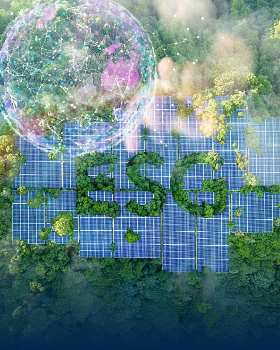 Grafiikka ESG, aurinkokennot ja maa kanssa