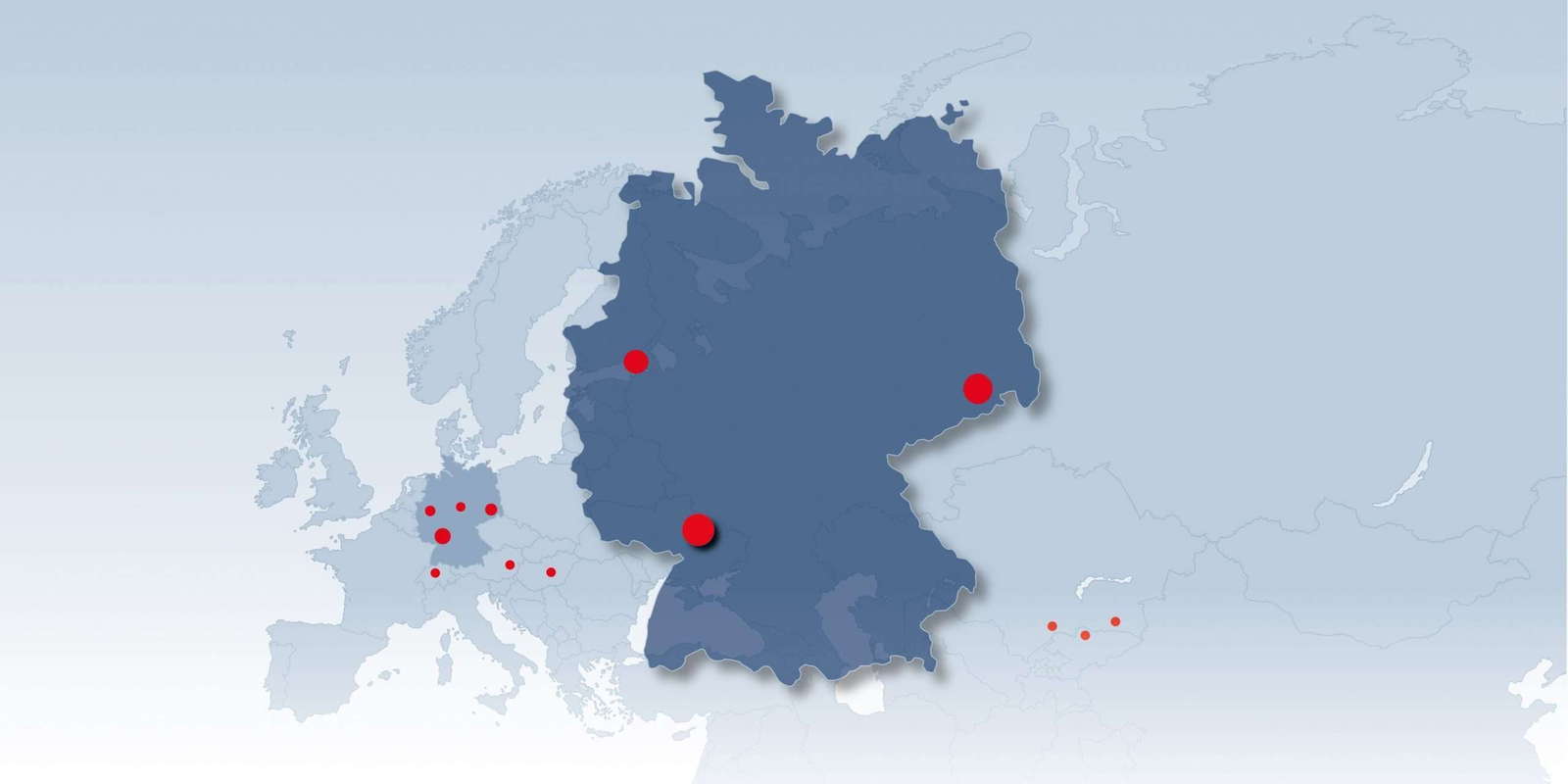 Europakarte mit markierten Standorten in Deutschland