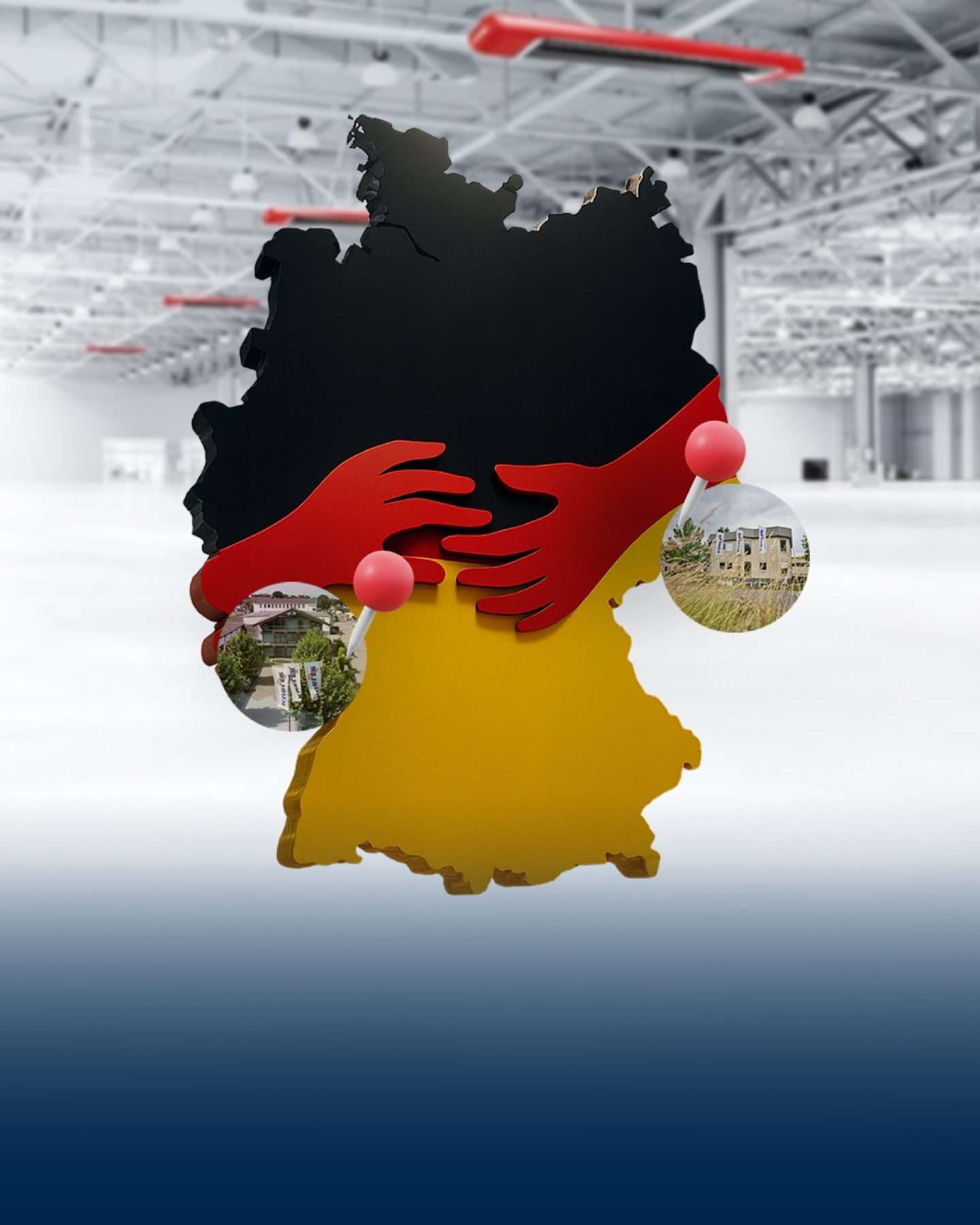 Deutschlandkarte mit Umarmung und markierten Standorten