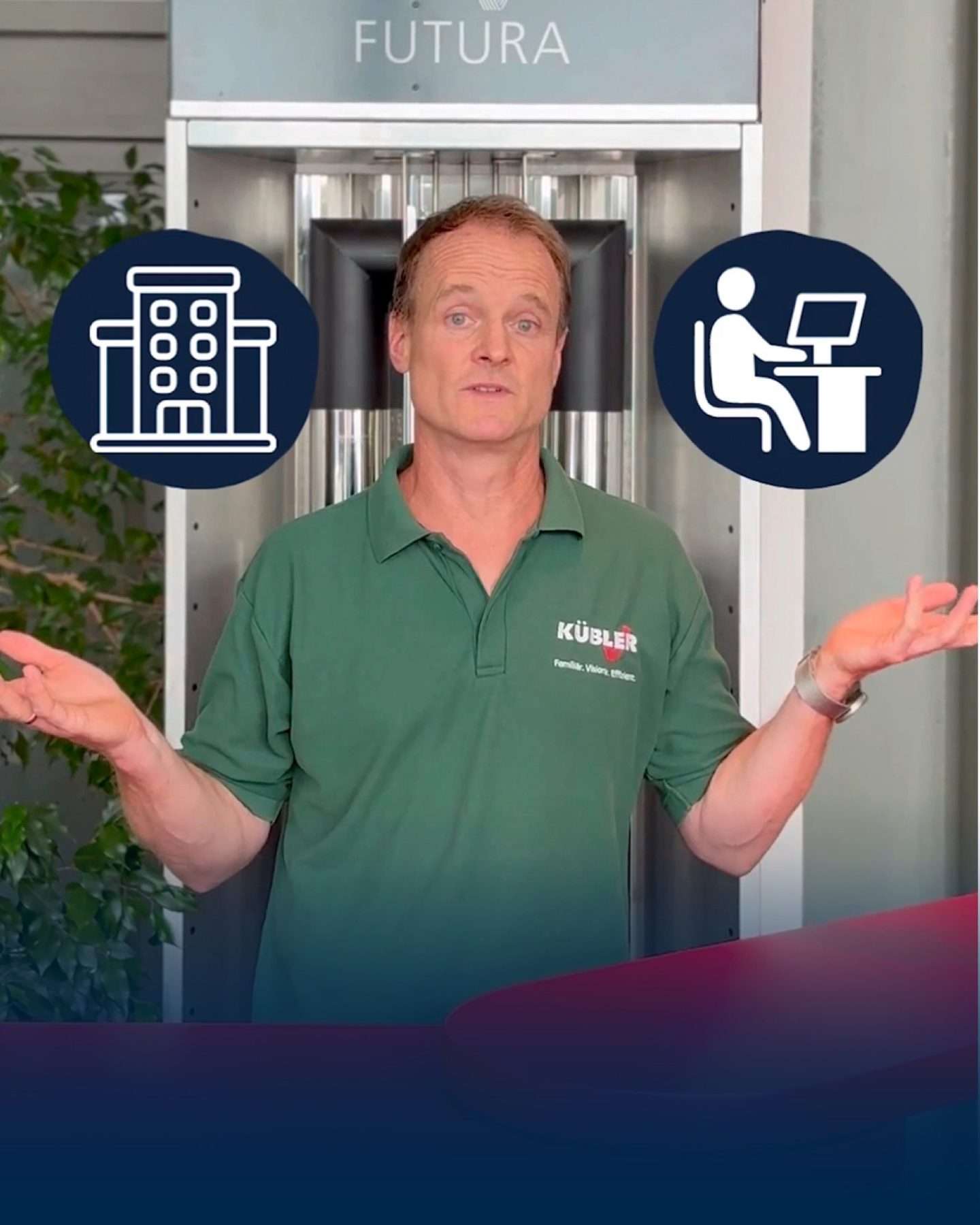 Mann erklärt Heizlösungen für Büros und Gebäude