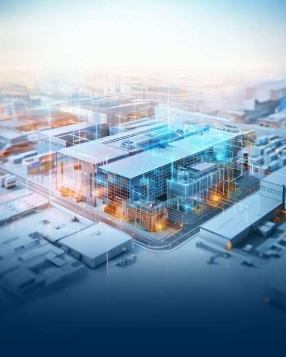 Digitale Darstellung einer modernen Smart-Fabrik